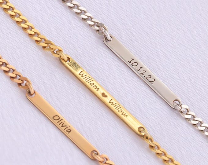 Multiple Name Bar Bracelet – Personalized Engraved Bar with Kids or Family Names