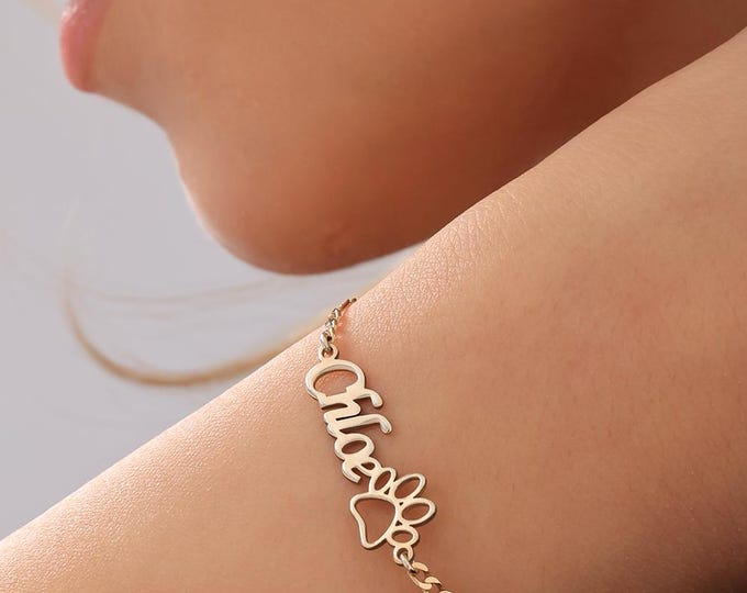 Personalised Paw Name Bracelet – Custom Pet Mum Jewellery in 925 Sterling Silver