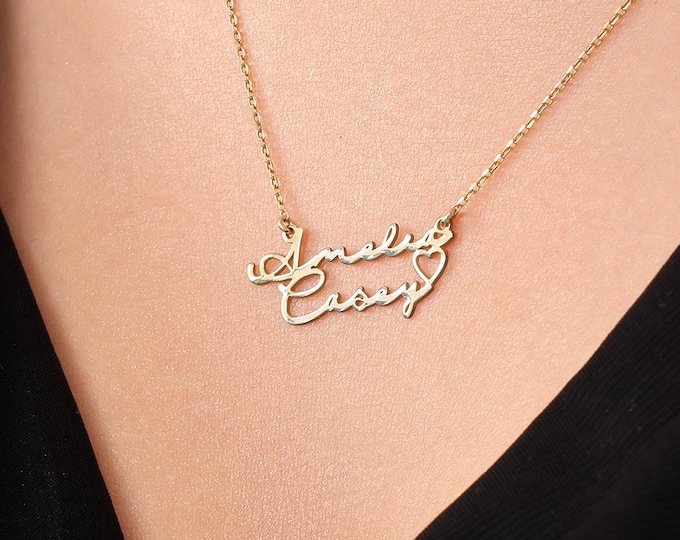 Two Name Heart Necklace – Custom Silver Jewelry Gift for Couples or Family