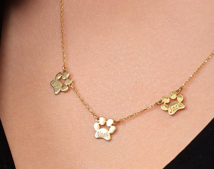 Engraved Paw Print Necklace – Pet Name Jewellery Gift in 925 Sterling Silver