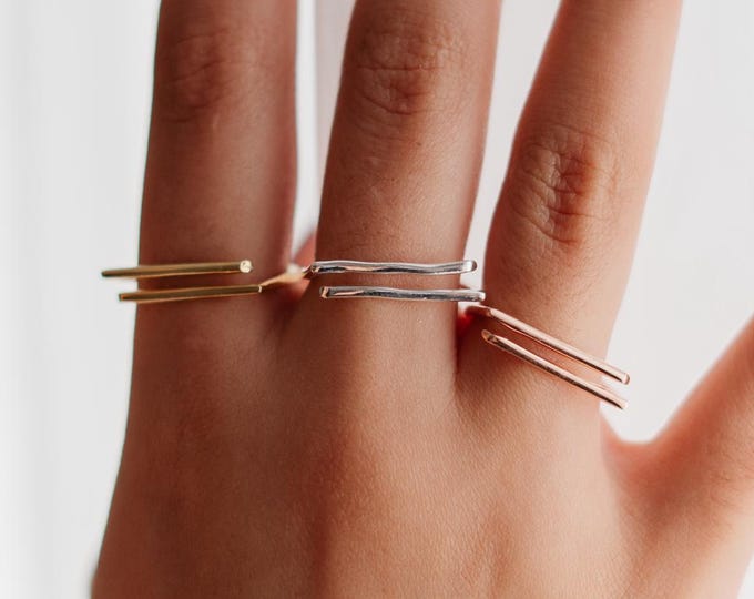 Minimalist Double Bar Ring – Modern Geometric Adjustable Band in 925 Sterling Silver