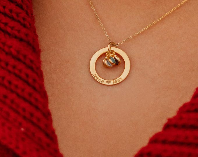 Circle Birthstone Necklace – Personalized 925 Silver Family Jewelry Gift for Mom, Made in Germany