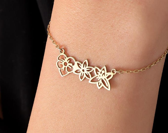 Birth Flower Bracelet – Family Birth Month Floral Charm Personalised Jewellery Gift