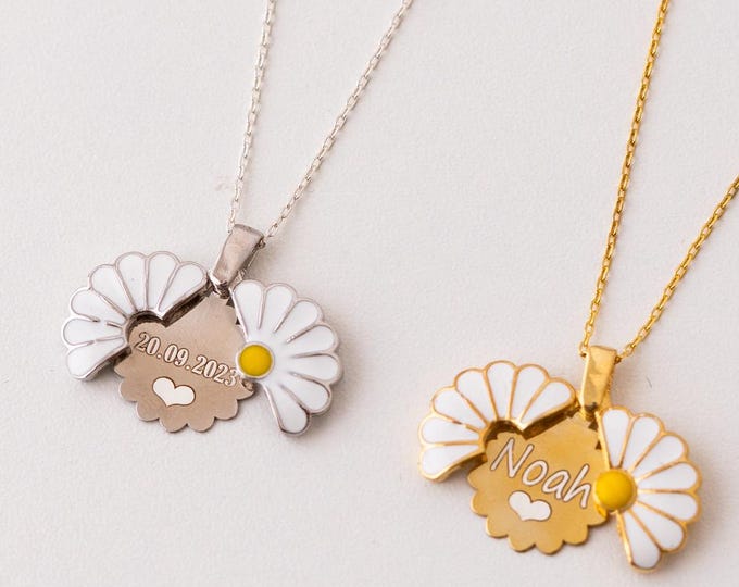 Hidden Message Daisy Necklace – 925 Sterling Silver Custom Name Jewelry Gift for Her