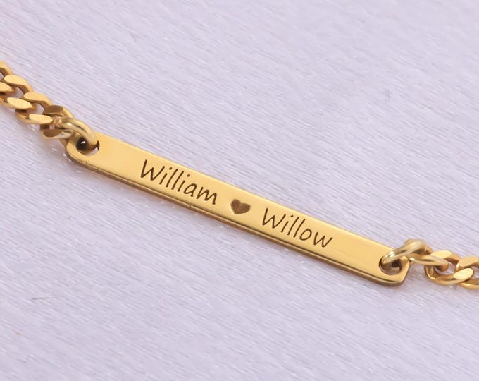 Personalized Couple Bracelet: Double-Sided Engraved Sterling Silver Curb Chain