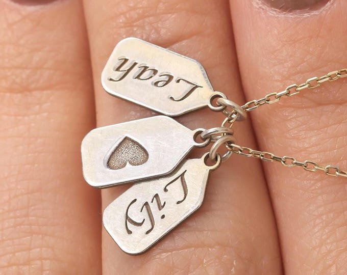 Custom Family Name Tag Necklace – 925 Sterling Silver Mom & Kids Jewelry Gift