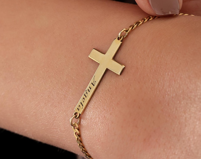 Engraved Cross Bracelet – 925 Sterling Silver Personalised Cross Jewellery