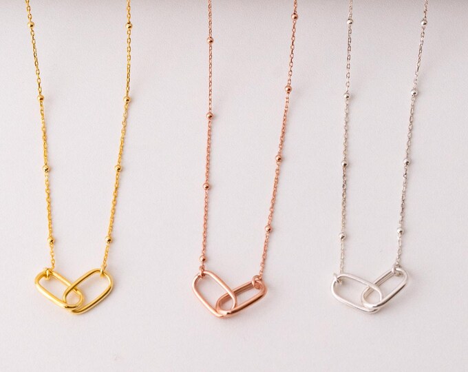 Linked Shape Necklace – 925 Sterling Silver Geometric Interlocking Pendant