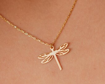 Sterling Silver Dragonfly Necklace – 14K Gold Plated Pendant