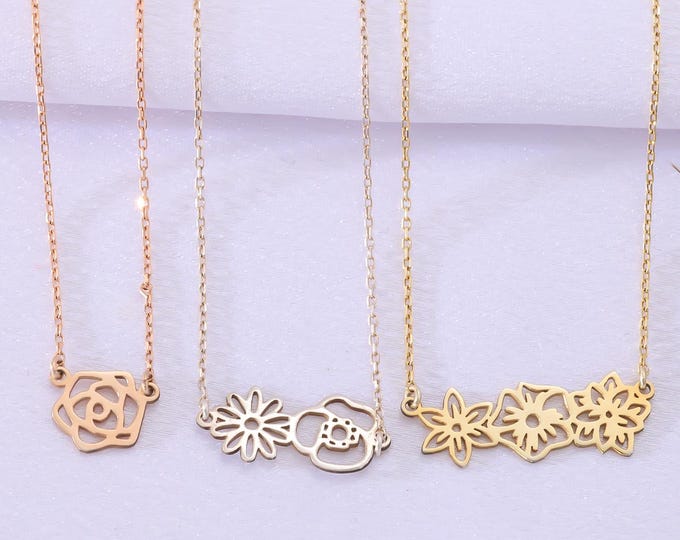 Birth Month Flower Necklace – Elegant Sterling Silver Family Jewelry with Custom Birth Flowers