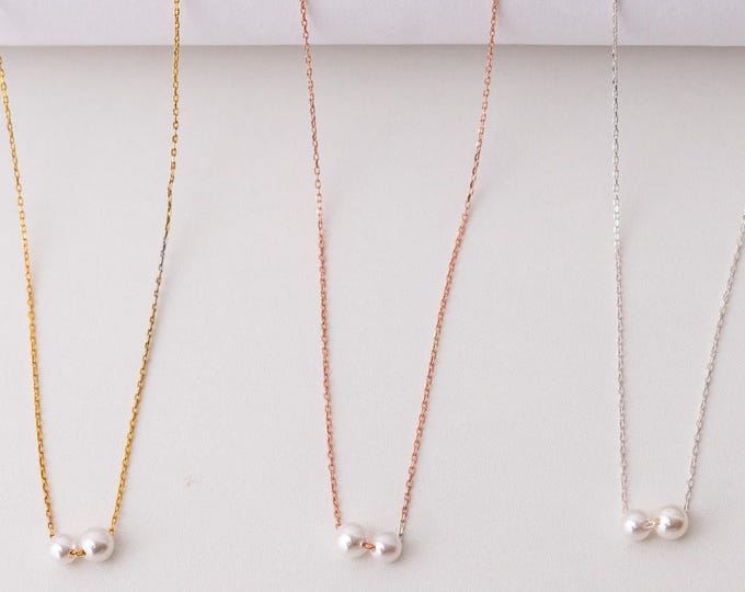Double Pearl Necklace – Minimalist Silver Jewellery Gift for Her