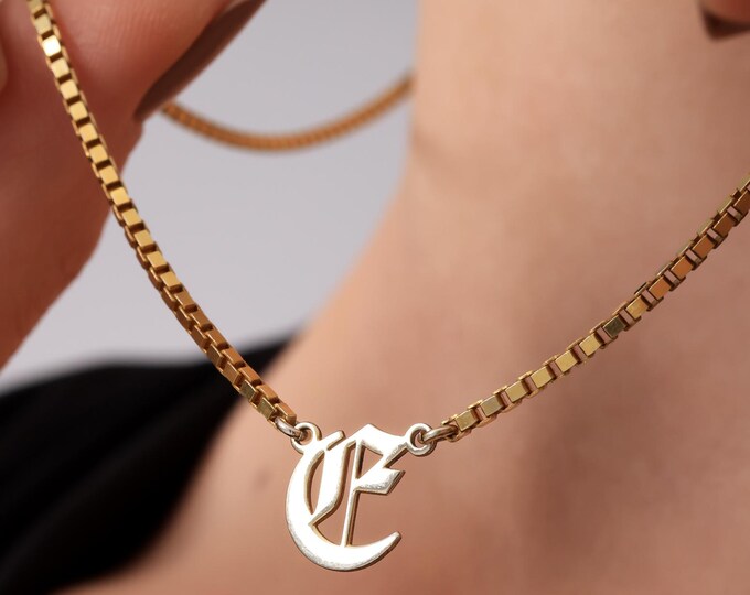 Old English Initial Necklace – Personalised Gothic Letter Pendant in 925 Silver, Gift for Her