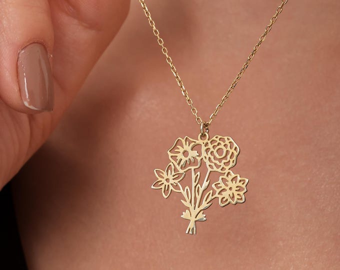 Family Birth Flower Pendant Necklace – Custom Silver Jewelry Gift for Mom or Grandma