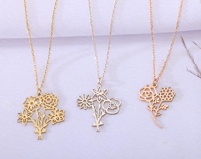 Family Birth Flower Necklace – Elegant Silver Jewellery Gift for Mum or Grandma