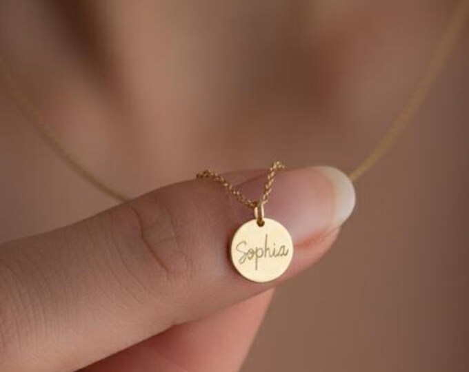 Disc Name Necklace with Birthstone – 925 Sterling Silver Personalized Jewelry Gift for Her