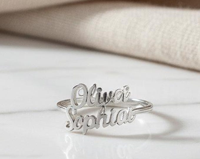Double Name Ring – Personalised 925 Sterling Silver Two Name Custom Jewellery Gift for Her