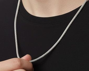 Collana a catena Spiga in argento sterling – Catena italiana pesante da uomo da 2,4 mm (20-26")