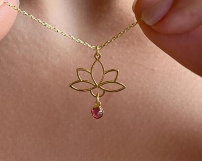 Lotus Birthstone Necklace – Personalized 925 Sterling Silver Lotus Flower Pendant, Symbolic Gift for Her