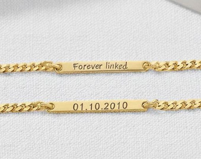 Forever Linked Bracelet – Personalised 925 Sterling Silver Double-Sided Bar Bracelet Gift for Her