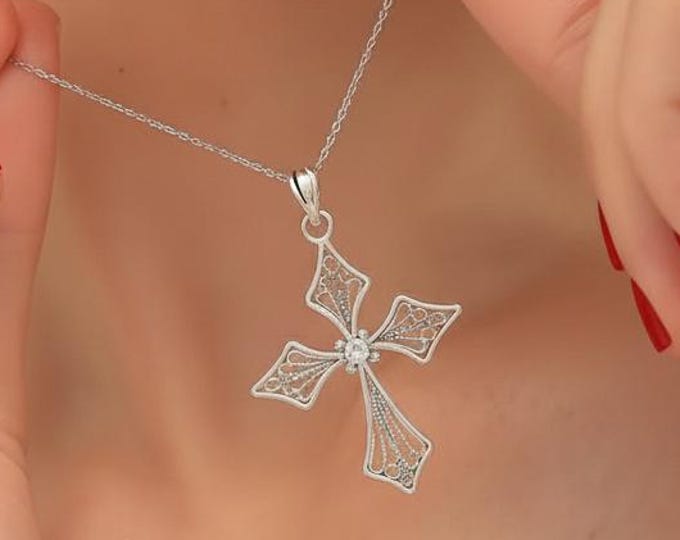 Filigree Cross Necklace – Vintage Christian Jewelry Gift for Women