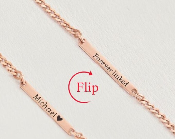 Forever Linked Bracelet – Personalized 925 Sterling Silver Double-Sided Name Bar Bracelet Gift for Her