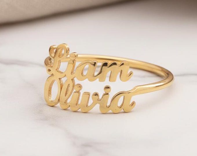 Double Name Ring – Custom 925 Sterling Silver Two Name Personalized Jewelry Gift for Her