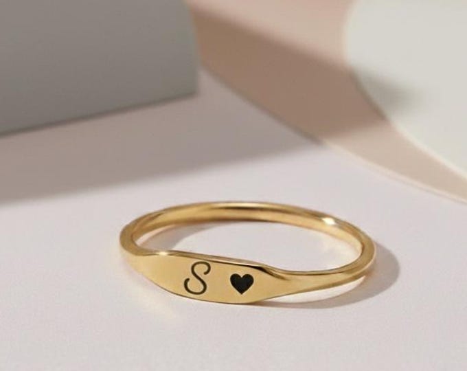 Couple Initial Ring – Personalised Infinity / Heart Symbol Ring in Gold or Silver, Romantic Gift