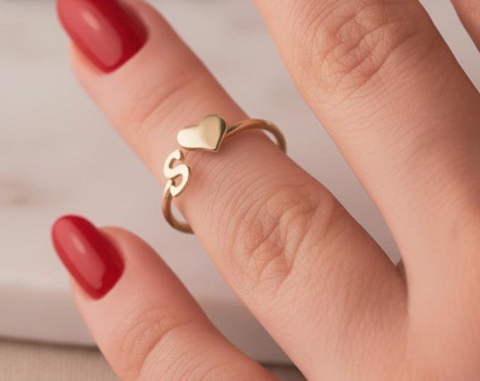 Initial Heart Ring – Personalized 925 Sterling Silver Jewelry Gift for Her