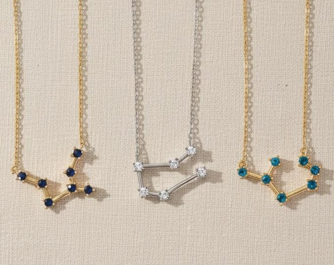 Zodiac Constellation Necklace – Birthstone Astrology Jewelry with Real Zodiac Gemstones
