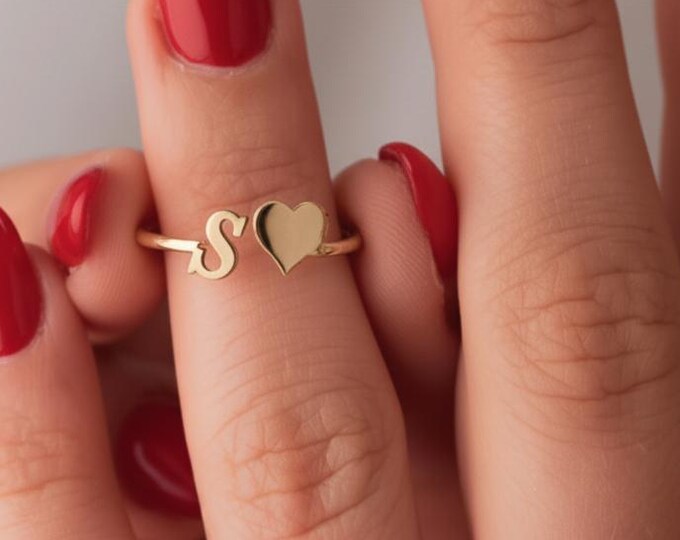 Initial Heart Ring – Personalized 925 Sterling Silver Dainty Jewelry Gift for Her