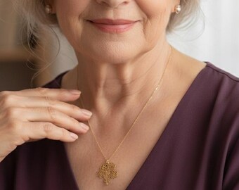 Halsband i sterlingsilver med blomma i familjen, kombinerat buketthänge, present till mamma