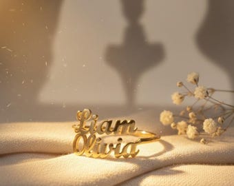 Personalized Sterling Silver Double Name Ring – Custom Jewelry Gift