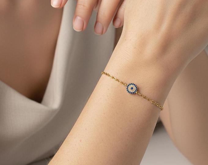 Evil Eye Protection Bracelet – Dainty Sterling Silver Jewelry Gift for Her