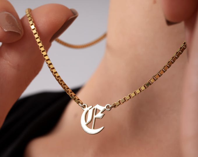 Personalized Old English Initial Necklace - 14K Gold Plated or 925 Silver Custom Letter Charm - Dainty Alphabet Jewelry for Her
