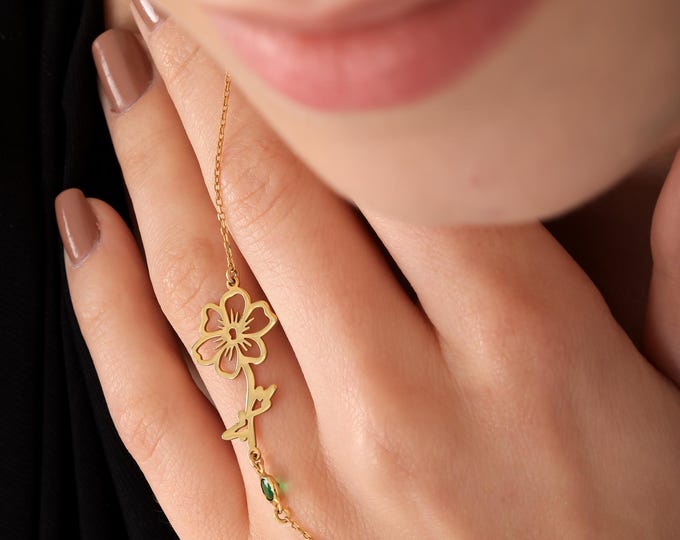 Sideways Birth Flower Necklace – Custom Silver Jewellery with Birthstone & Initial Charms