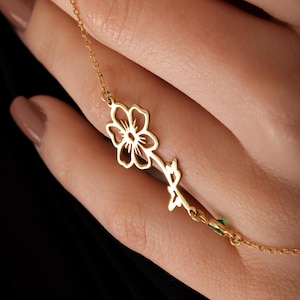 Personalized Birth Flower Birthstone Necklace – Custom Kids Names – Gold or Sterling Silver