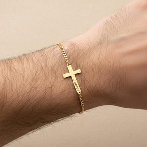 Personligt korsarmband för män, graverat 925 sterlingsilver, trosmycken, present till honom