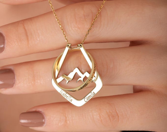 Engraved Mountain Ring Holder Necklace • Sterling Silver Ring Keeper • Personalized Nature Jewelry • Gift for Nurse, Her, Wife
