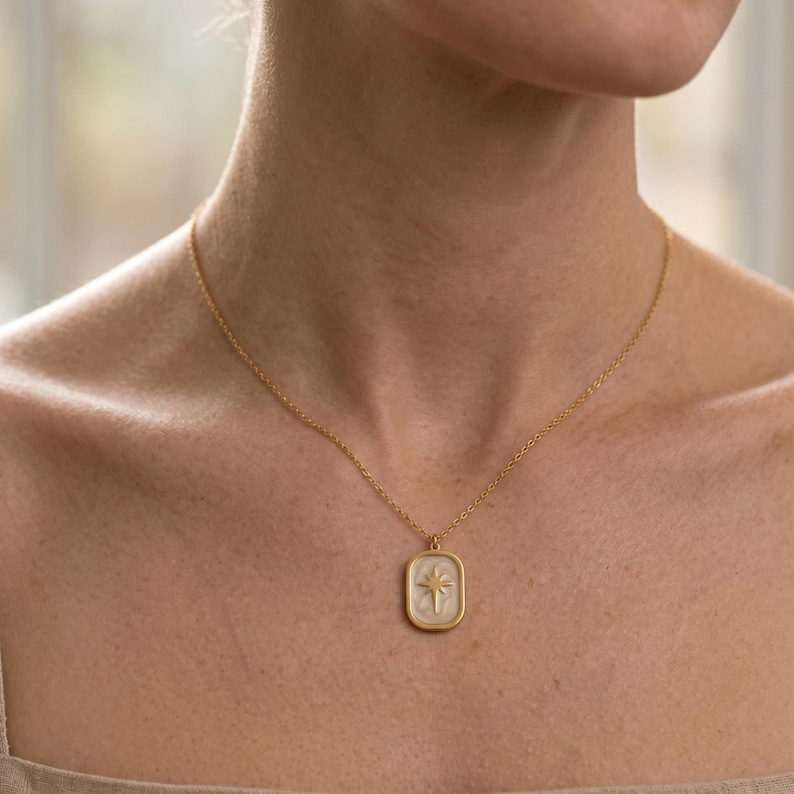 Sterling Silver North Star Pendant Necklace, Minimalist Rectangle ...