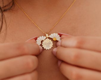 Collier médaillon à message caché Médaillon personnalisé en argent avec marguerite, bijoux prénom personnalisés, cadeau de Noël