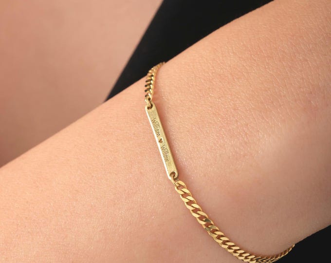 Custom Engraved Name Bar Bracelet, Personalized Jewelry Gift for Her or Him, Sterling Silver Gold Rose Gold, Minimalist Bracelet