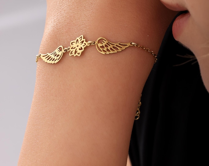 Angel Wing Bracelet with Birth Flower • Memorial Gift • Miscarriage Remembrance Jewelry • Loss of Loved One • Custom Sentimental Bracelet