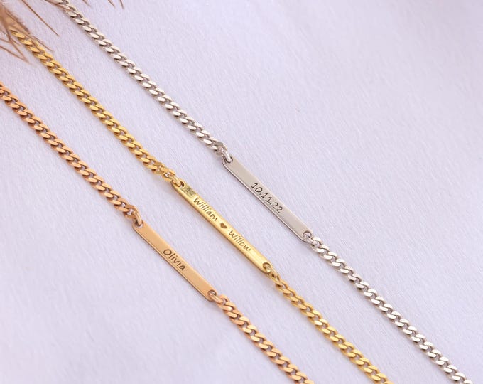 Custom Engraved Name Bar Bracelet: Gold, Silver, Rose Gold