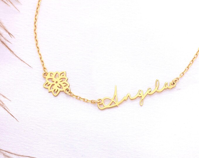 Birth Flower Name Bracelet • Custom Name Bracelet for Her • Personalized Font Jewelry • Dainty Birth Month Gift • Silver Gold Rose Gold