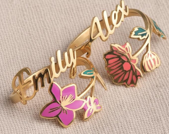 Personalized Stethoscope Name & Birth Flower Ring – 925 Silver Custom Jewelry Gift, Made in Germany