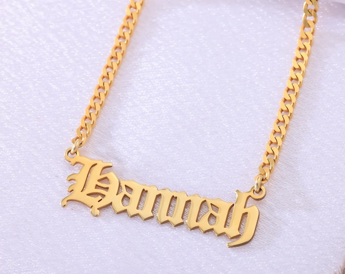 Old English Name Necklace – Personalised 925 Sterling Silver Gothic Letter Pendant Gift for Her