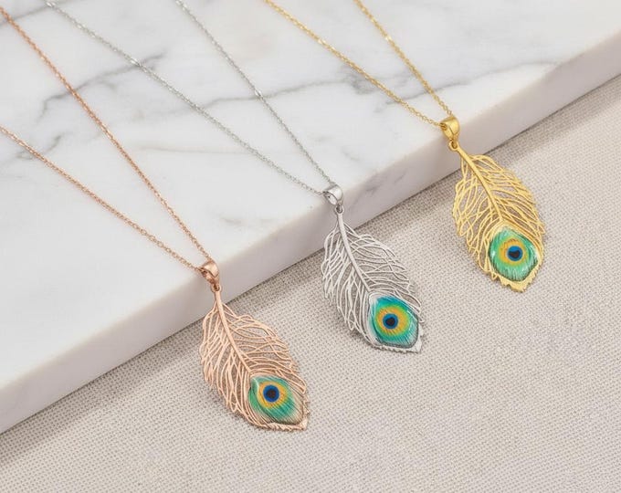 Peacock Feather Necklace – Colorful Nature-Inspired Pendant Jewelry in 925 Sterling Silver