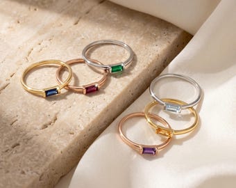Baguette Birthstone Ring in 925 Sterling Silver Personalized Ring for Mom Gifts