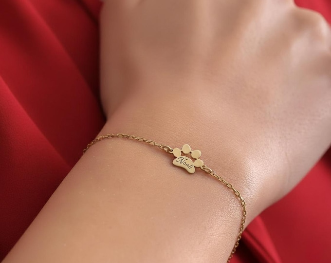 Custom Paw Print Bracelet – Engraved Pet Name Jewellery in 925 Sterling Silver