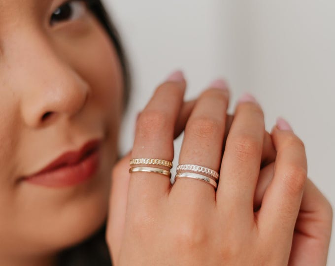 Twisted Open Band Ring · Gold Silver Rose Gold Adjustable Chain Style Stacking Ring · Minimalist Jewelry Gift for Her